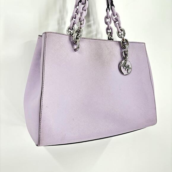 MICHAEL KORS Cynthia Convertible Satchel Purple Crossbody Dual Chain Handles - Picture 2 of 14